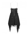 Devil Fashion Black Gothic Ripped Irregular Chain Strap Slip Irregular Dress