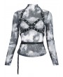 Devil Fashion Black Gothic Studded Harness Long Sleeve T-Shirt for Women