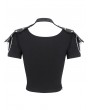 Devil Fashion Black Gothic Punk Net Spliced Lace-Up Short Sleeve T-Shirt for Women
