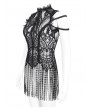 Devil Fashion Black Gothic Strappy Cold Shoulder Tasseled Lace Top for Women