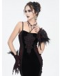 Eva Lady Wine Red Gothic Beaded Feather Lace Wrist Gloves for Women