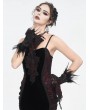 Eva Lady Wine Red Gothic Beaded Feather Lace Wrist Gloves for Women