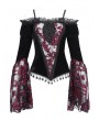 Eva Lady Black and Red Vintage Gothic Velvet Lace Off-the-Shoulder Long Sleeve Shirt for Women