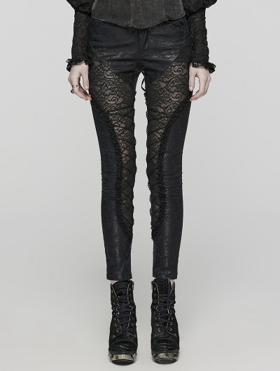 Punk Rave Black Sexy Gothic Lace Splicing Leggings for Women