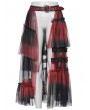 Punk Rave Black and Red Gothic Sweet Cool Asymmetrical Layered Gradient Mesh Skirt