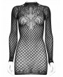Punk Rave Black Gothic Sexy Patterned Mesh Fit Short Dress