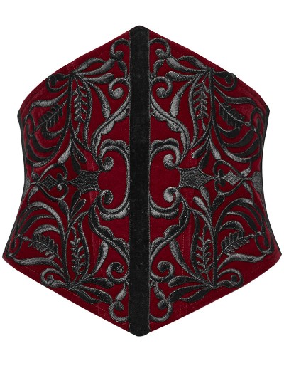 Punk Rave Red Gothic Embroidery Velvet Retro Underbust Corset Waistband