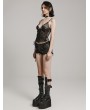 Punk Rave Black Gothic Sexy Embroidered Lace Mesh Perspective Top for Women