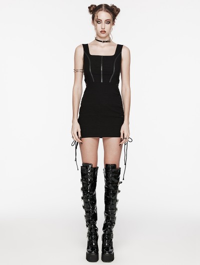 Punk Rave Black Gothic Grunge Sexy Knitted Drawstring Slim Short Dress