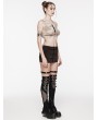 Punk Rave Brown Gothic Punk Mesh Hollow Out Denim Zip Front Mini Skirt