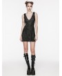 Punk Rave Black Gothic Punk Sexy Deep V-Neck Side Mesh Splicing Short Dress
