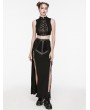 Punk Rave Black Gothic Punk Mesh Splicing Drawstring Slit Maxi Skirt
