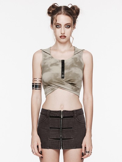 Punk Rave Black and Coffee Gothic Wasteland Hooded Knit Crop Top for Women