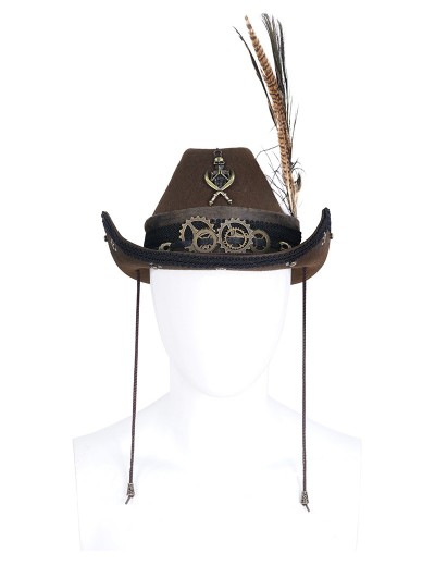 Devil Fashion Brown Steampunk Cowboy Feather Hat for Men