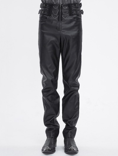 Devil Fashion Black Gothic Punk Buckle Strap Layered Chain Pants for Men