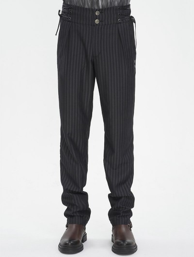 Devil Fashion Black Gothic Retro Straight Striped Long Fit Party Pants for Men