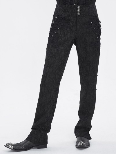 Devil Fashion Black Gothic Retro Button Jacquard Party Pants for Men