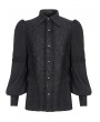 Devil Fashion Black Retro Gothic Lace Applique Long Puff Sleeve Shirt for Men