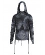 Devil Fashion Gothic Distressed Asymmetric Zip Off Hooded Long Sleeve T-Shirt for Men