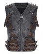 Devil Fashion Black Gothic Punk Spiked Faux Leather Zip-Up Waistcoat for Men