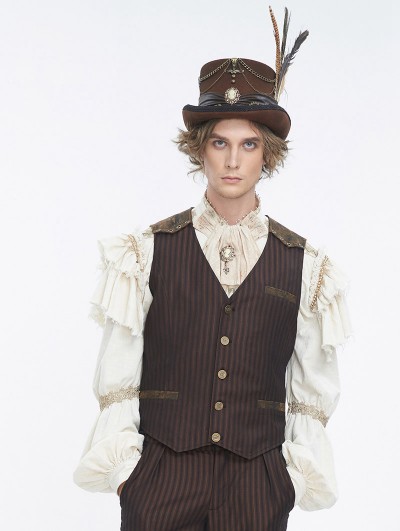 Devil Fashion Brown Steampunk Classic Striped V-Neck Waistcoat for Men