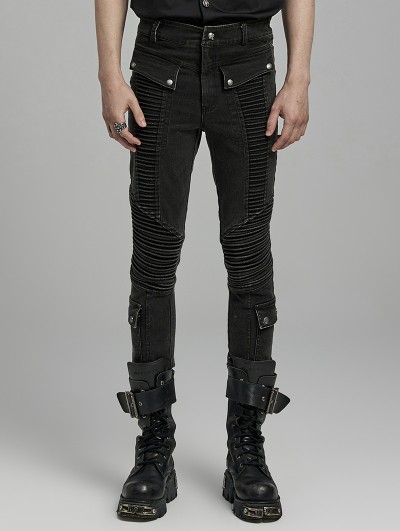 Punk Rave Black Gothic Punk Slim Fit Casual Denim Pants for Men