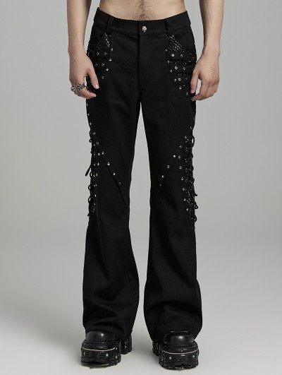 Punk Rave Black Gothic Punk Personalized Splicing Flare Pants for Men