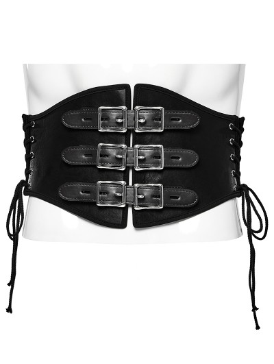 Punk Rave Black Gothic Punk Drawstring Underbust Corset Waistband for Men