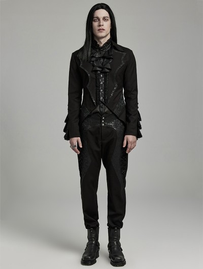 Punk Rave Black Retro Gothic Fake Two-Piece Gentlemen's Party Tuxedo Jacket