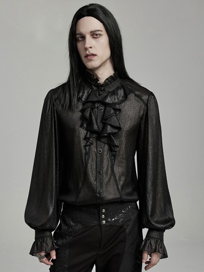 Punk Rave Black Gorgeous Retro Gothic Lantern Sleeve Gentleman Bowtie Shirt