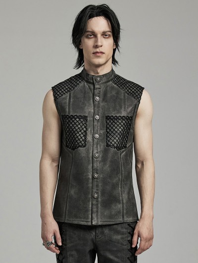 Punk Rave Black and Grey Gothic Wasteland Punk Men's Fitted Sleeveless Shirt