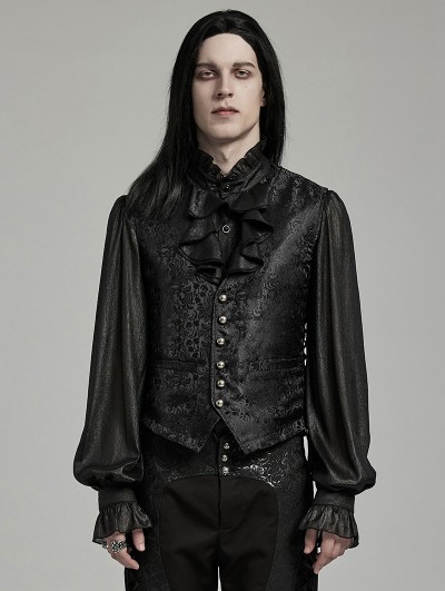 Punk Rave Black Gothic Retro Jacquard Flower Pattern Waistcoat for Men