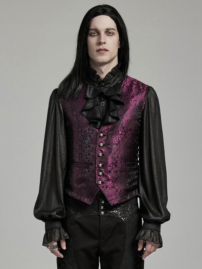 Punk Rave Black and Red Gothic Retro Jacquard Flower Pattern Waistcoat for Men