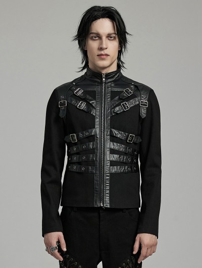 Punk Rave Black Gothic Punk Metal Buckle Handsome Short Coat for Men