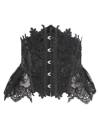 Devil Fashion Black Gothic Retro Embroidery Lace Applique Underbust Corset Waistband