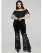 Punk Rave Black Gothic Velvet and Lace Feather Flower Flared Plus Size Pants for Women
