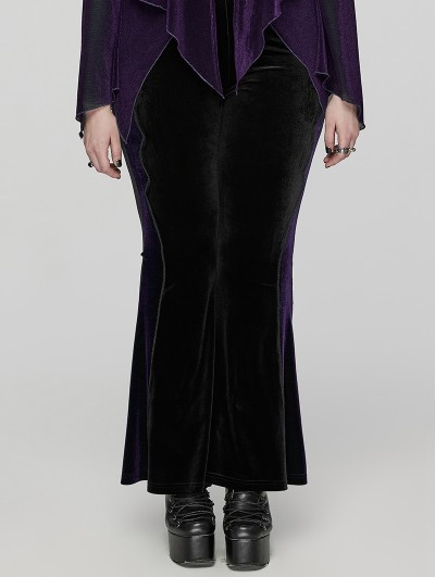 Punk Rave Black and Violet Gothic Velvet Flared Plus Size Pants for Women