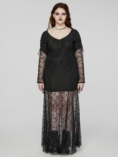 Punk Rave Black Gothic Romantic Goddess Lace Plus Size Long Dress