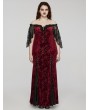 Punk Rave Black and Red Gothic Romantic Off-Shoulder Embossed Velvet Plus Size Long Dress