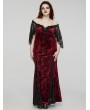 Punk Rave Black and Red Gothic Romantic Off-Shoulder Embossed Velvet Plus Size Long Dress