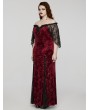 Punk Rave Black and Red Gothic Romantic Off-Shoulder Embossed Velvet Plus Size Long Dress