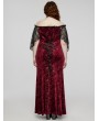 Punk Rave Black and Red Gothic Romantic Off-Shoulder Embossed Velvet Plus Size Long Dress