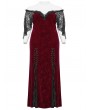 Punk Rave Black and Red Gothic Romantic Off-Shoulder Embossed Velvet Plus Size Long Dress