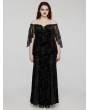 Punk Rave Black Gothic Romantic Off-Shoulder Embossed Velvet Plus Size Long Dress