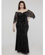 Punk Rave Black Gothic Romantic Off-Shoulder Embossed Velvet Plus Size Long Dress