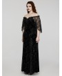 Punk Rave Black Gothic Romantic Off-Shoulder Embossed Velvet Plus Size Long Dress