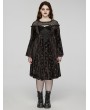 Punk Rave Black Gothic Retro Dark Night Rose Velvet Plus Size Mid-Length Dress
