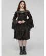 Punk Rave Black Gothic Retro Dark Night Rose Velvet Plus Size Mid-Length Dress