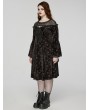 Punk Rave Black Gothic Retro Dark Night Rose Velvet Plus Size Mid-Length Dress
