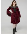 Punk Rave Black and Red Gothic Retro Dark Night Rose Velvet Plus Size Mid-Length Dress